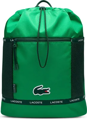 Image de Sac à dos Lacoste Kids vert en matière recyclée avec patch crocodile