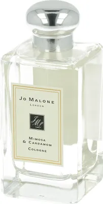 A clear studio shot of a Jo Malone Mimosa & Cardamom Eau de Cologne bottle.