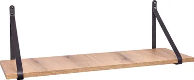 Produktbild von ABRATO® Wandregal Eiche Evoke 60x25x1,8 cm Schweberegal mit Ledergurten Aufhängung Schwarz