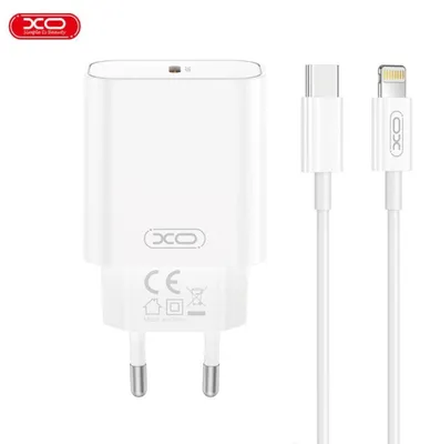 Immagine prodotto di Ricaricatore rapido 20W per Apple iPhone XO CE32, 220V, 1xUSB-C, 3A, con cavo USB-C verso Lightning, Bianco