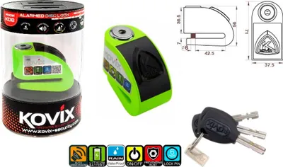 Zdjęcie produktu dla Blokada Tarczy Hamulcowej Z Alarmem Kovix Kd6 Fluo Zielony