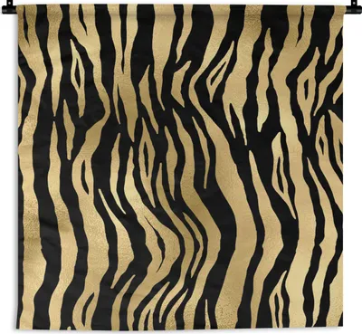 Produktbild von MuchoWow® Wandteppich Wandbehang Muster - Zebra - Gold 150x150 cm Tapisserie Dekoration Wandtuch - Wohnaccessoires - Modernes