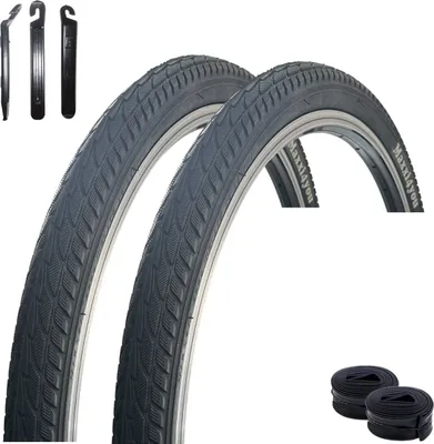 Immagine prodotto di 2 pneumatici per bicicletta maxxi4you HY 156 in nero 47-559 (26 x 1,75) + 2 camere d'aria compatibili DV incl. leva per pneumatici maxxi4you