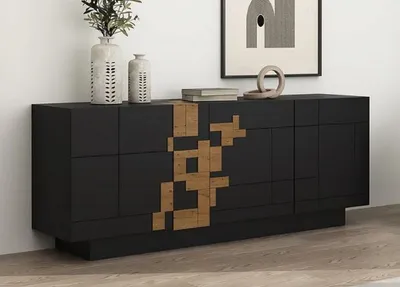 Produktbild von Casa Padrino Luxus Sideboard Schwarz / Braun 220 x 50,8 x H. 85 cm - Massivholz Schrank mit 4 Türen - Massivholz Möbel - Luxus Möbel - Luxus Einrichtung