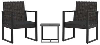 Obrázok produktu pre vidaXL 3-dielna záhradná súprava s vankúšmi Black Poly Rattan