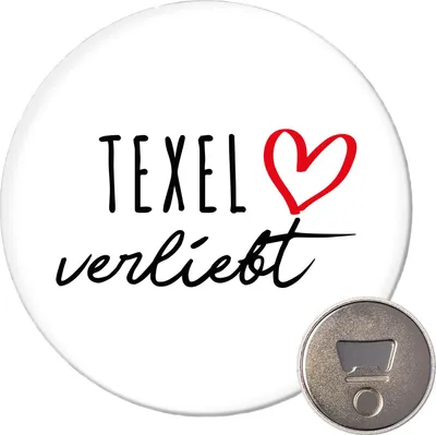 Produktbild von Huuraa Magnet Texel verliebt 59mm Kühlschrankmagnet rund Flaschenöffner Geschenkidee