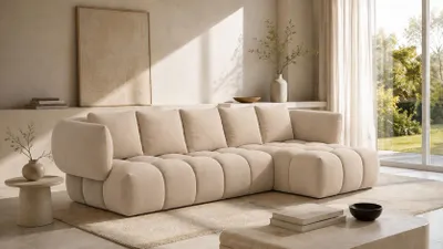 Produktbild von Kaiser Möbel Ecksofa L-Form, Veloursstoff Bluvel, Creme, Rechts, SEVIO L