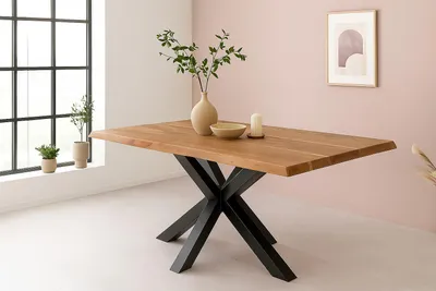 Produktbild von Esstisch Baumkante Akazie massiv 50mm Natur 280 x 100 cm Spider-Gestell schwarz CALI