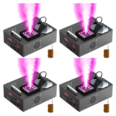 Zdjęcie produktu dla Maszyna do generowania mgły - zestaw 4 sztuk - 1500 W - 24 diody RGB - pilot i sterowanie DMX - do użytku na scenie i przez DJ-ów - wtyczka EU
