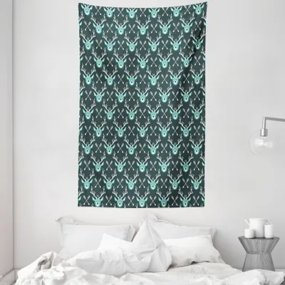 Produktbild von ABAKUHAUS Hirsch Wandteppich und Tagesdecke, Antlers von Rentiere Arrows aus Weiches Mikrofaser Stoff Waschbar ohne Verblassen Digitaldruck, 140 x 230 cm, Dunkelgrün Weiß