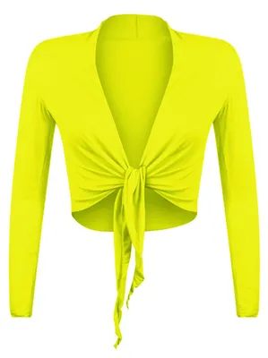 Obrázek produktu pro Gloop – Dámská elegantní bolerová halenka s dlouhými rukávy, neonově žlutá, se zapínáním na uzel
