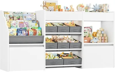 Zdjęcie produktu dla Półka dla dzieci z 8 pojemnikami na kółkach, półka do pokoju dziecięcego, półka na książki, półka na zabawki do pokoju dziecięcego lub przedszkola, biała, 158x80x29.7 cm