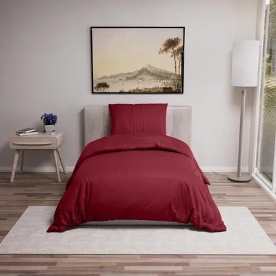Image de TRANKIELO® - Housse de couette 135x200 cm - Taie d'oreiller 50x70 cm - Bordeaux - 100% microfibre - Oeko-Tex