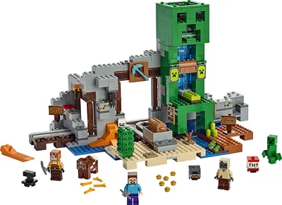 Produktbild von LEGO 21155 Minecraft Die Creeper Mine, Bauset mit Steve, Minecraft-Schmied, Wüstenzombie, Creeper und Tierfiguren sowie TNT-Blöcken, Minecraft-Nether-Kulisse, Spielzeuge für Kinder