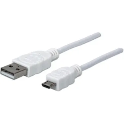 Produktbild von Manhattan 1 m Micro-USB/USB Datentransferkabel für Notebook, Hub, Desktop-Computer - Erster Anschluss: Anschluss 1: USB A, Stecker - Zweiter Anschluss: 1 x Micro USB 2.0 Type B - Male - 480 Mbit/s - Abschirmung - Nickel Beschichteter Kontakt - 28 AWG - Weiß