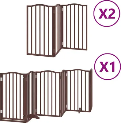 Image de vidaXL Porte pour chien 12 pièces avec porte Pliable Marron 600 cm Bois de peuplier