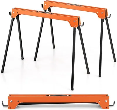 Produktbild von 2er-Pack Gerüstbock, Klappbock bis 600 kg, Arbeitsböcke klappbar, Faltbarer Bock mit Griff, Stützbock Sägehilfe, Arbeitsbock Metall, Unterstellbock Sägeböcke, Sägepferd (Orange)