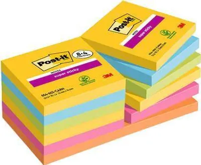 Produktbild von Post-it Haftnotizen Super Sticky Notes 76 x 76 mm 8+4