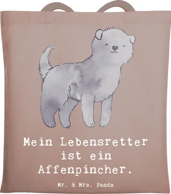Produktbild von Mr. & Mrs. Panda Tote Bag Affenpincher Lebensretter - Braun Pastell - Geschenk, Unitasche, Beutel, Shopping Tasche, Jutebeutel, Laptoptasche