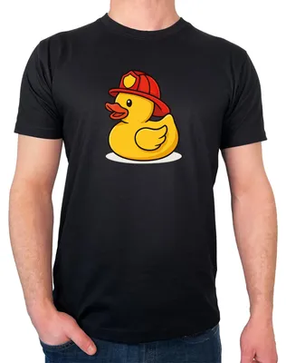 Produktbild von Huuraa Herren T-Shirt Quietscheente Feuerwehr Comic Gummiente XXL Black Bio Baumwolle Fairtrade Herrenshirt Geschenkidee