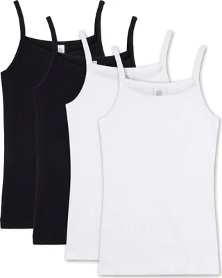 Produktbild von Sanetta Mädchen Unterhemd, 4er Pack - Shirt ohne Arme, Top Weiß/Schwarz 176