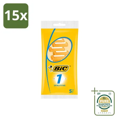 Productafbeelding van 15 x Bic 1 Sensitive wegwerpbare scheermesjes voor heren - Voorraadverpakking - 15 stuks