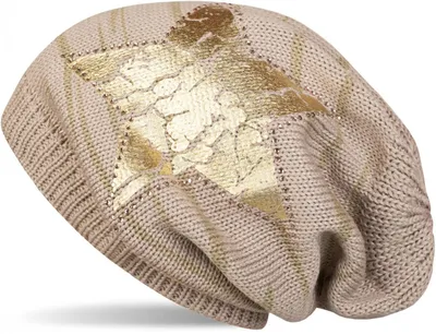Produktbild von styleBREAKER Damen Strick Beanie Mütze mit Vintage Stern Print und Strass Rand, Strickmütze mit Streifen Muster 04024083