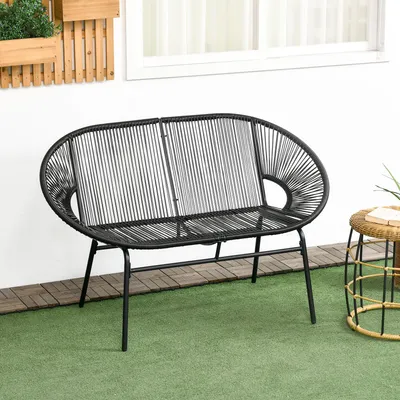 Produktbild von Gartenbank, Polyrattan/Stahl, 2-Sitzer, – Parkbank Sitzbank Outdoor | 132x72x83 cm | belastbar 260 kg