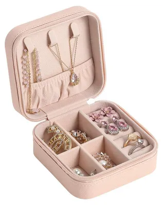 Produktbild von Reise-Schmuckkästchen, exquisite, kratzfeste, tragbare Organizer-Box mit großer Kapazität für den Außenbereich, Rot, 10 x 10 x 5 cm