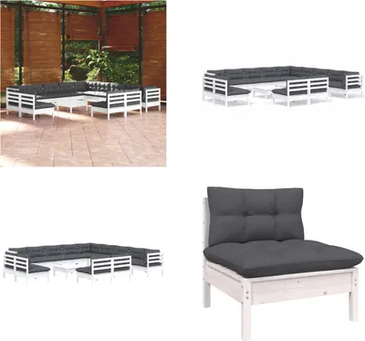 Produktbild von vidaXL 14 tlg. Garten Lounge Set mit Kissen Weiß Massivholz Kiefer - Garten-Lounge-Set - Garten-Lounge-Sets - Gartenmöbel-Set - Gartenmöbel-Sets