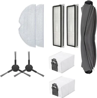 A collection of cleaning accessories for a robot vacuum cleaner, laid out on a white background.