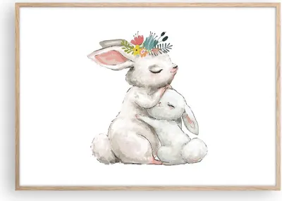 Produktbild von Gerahmtes Poster - Rahmen in heller Eiche - Kaninchen Hase Kinder - 100x70 cm - Wand Bild - Wanddeko - Wandbilder - Kunstposter - Wandposter - Bilderrahmen - Bilder - Kunstdruck - P2NAA100x70-4725