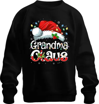 Produktbild von Grandma Claus Weihnachten Oma Geschenk Lichterkette Zuckerstange Uni Sweatshirt Pullover, Schwarz, L