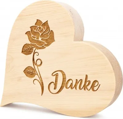 Produktbild von Zirbenherz Danke mit Rose 12cm