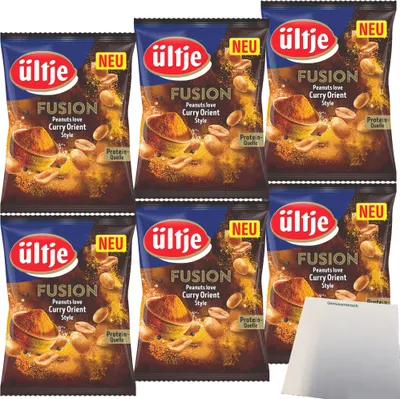 Produktbild von ültje Erdnüsse Fusion Curry Orient Style 6er Pack (6x150g Beutel) + usy Block