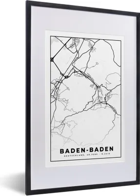 Produktbild von MuchoWow® Gerahmtes Poster Baden-Baden - Karte - Stadtplan 40x60 cm - Poster mit Schwarzem Bilderrahmen Wandposter Rahmen Foto Bilder - Poster in Rahmen