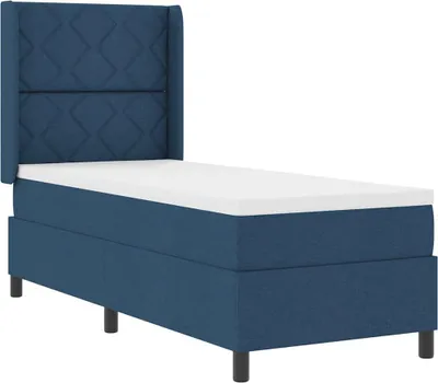 Image de vidaXL Lit boxspring avec matelas avec tête de lit bleu 90 x 190 cm Tissu
