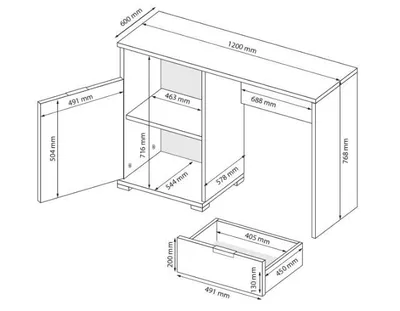 Produktbild von Computerschreibtisch Dąb Craft / Weiß Hochglanz – 1200 × 770 × 600 mm