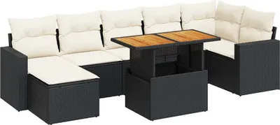 Produktbild von 8-tlg. Garten-Sofagarnitur mit Kissen Schwarz Poly Rattan