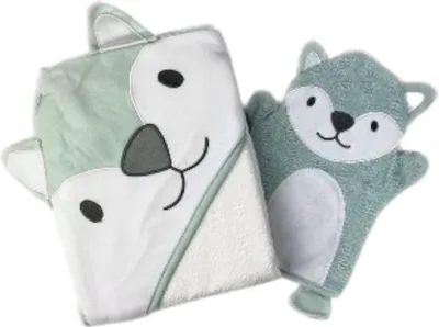 Kapuzen Badetuch & Waschhandschuh in blaue Otter Form
