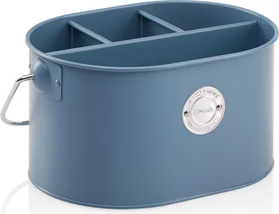 Produktbild von com-four® Besteckhalter aus Metall - Stiftehalter mit herausnehmbarer Trennwand - Metallkorb mit Tragegriff - Besteckkorb für den Tisch oder die Küche