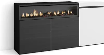 Produktbild von Sideboard, Highboard, 150x35x75cm, 3 Türen, Elektrokamin. farbe Weiß und Schwarz