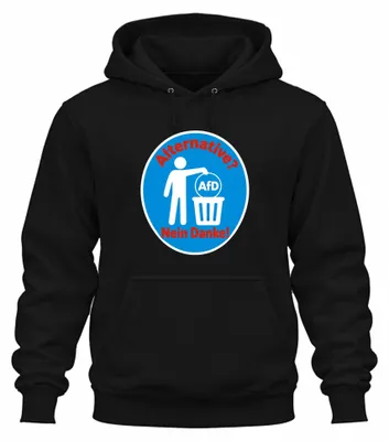 Immagine prodotto di Felpa con cappuccio unisex, colore nero, taglia M, con scritta "No" e altri messaggi di protesta contro l'AfD