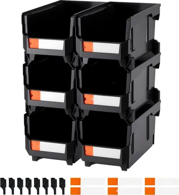 Immagine prodotto di Contenitori a vista - Set di 6 contenitori impilabili - 37,7 x 21,5 x 18 cm - Per piccoli oggetti e forniture per ufficio - Contenitori a vista - Nero