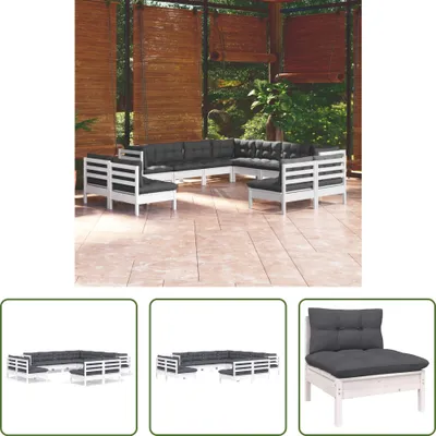 Produktbild von The Living Store 11-tlg. Garten-Lounge-Set mit Kissen Weiß Massivholz Kiefer