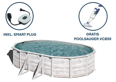 Produktbild von GRE Ovaler Stahlwandpool mit Nordicoptik KITPROV508N – 500 x 300 x 132 cm, Komplettset + GRATIS Elektrischer Poolreiniger VCB50