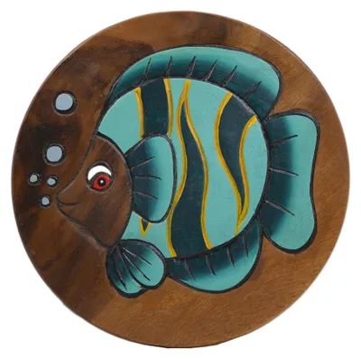 Produktbild von Tokoindah Kinderhocker Zierfisch – Schemel aus Massivholz, in Handarbeit gefertigt & bemalt, runder Sitzhocker fürs Kinderzimmer