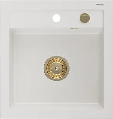 Zdjęcie produktu dla Mexen Vito zlewozmywak granitowy 1-komorowy 520 x 490 mm, biały, syfon złoty - 6503521000-20-G