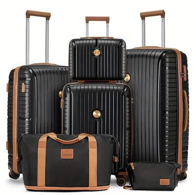 Image de Ensemble de valises de voyage - Bagage à main - Valise à roulettes - Bagage en soute - Coque rigide en ABS - Serrure TSA - Tailles : 20/24/28 pouces