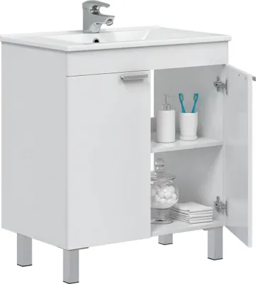 Produktbild von Dmora Unterschrank Cariati 70x45x80h cm, Weiß Hochglanz, 2 Türen, Schubladen